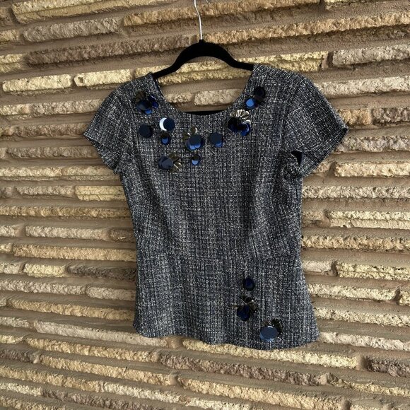 Banana Republic Navy Blue Tweed Embellished Harper Peplum Top Size 2P - Picture 8 of 9
